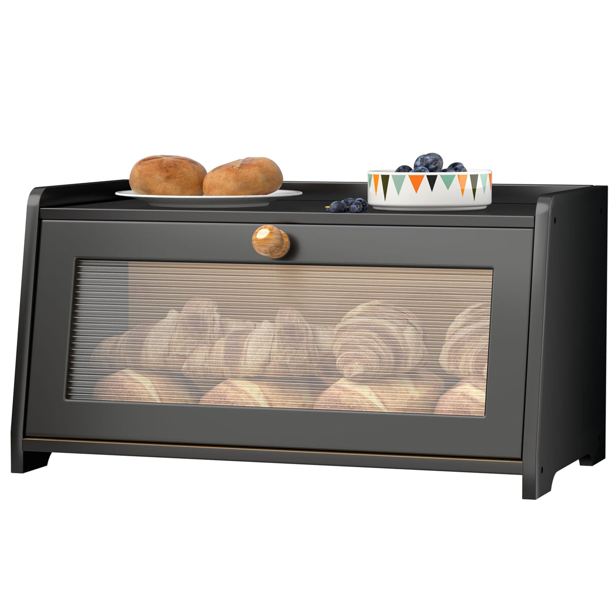 Black Wooden Bread Box C30083