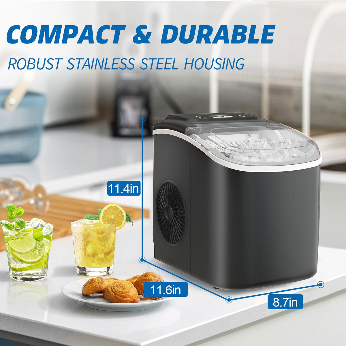 Black Portable Countertop Ice Maker with Scoop & Basket F833332