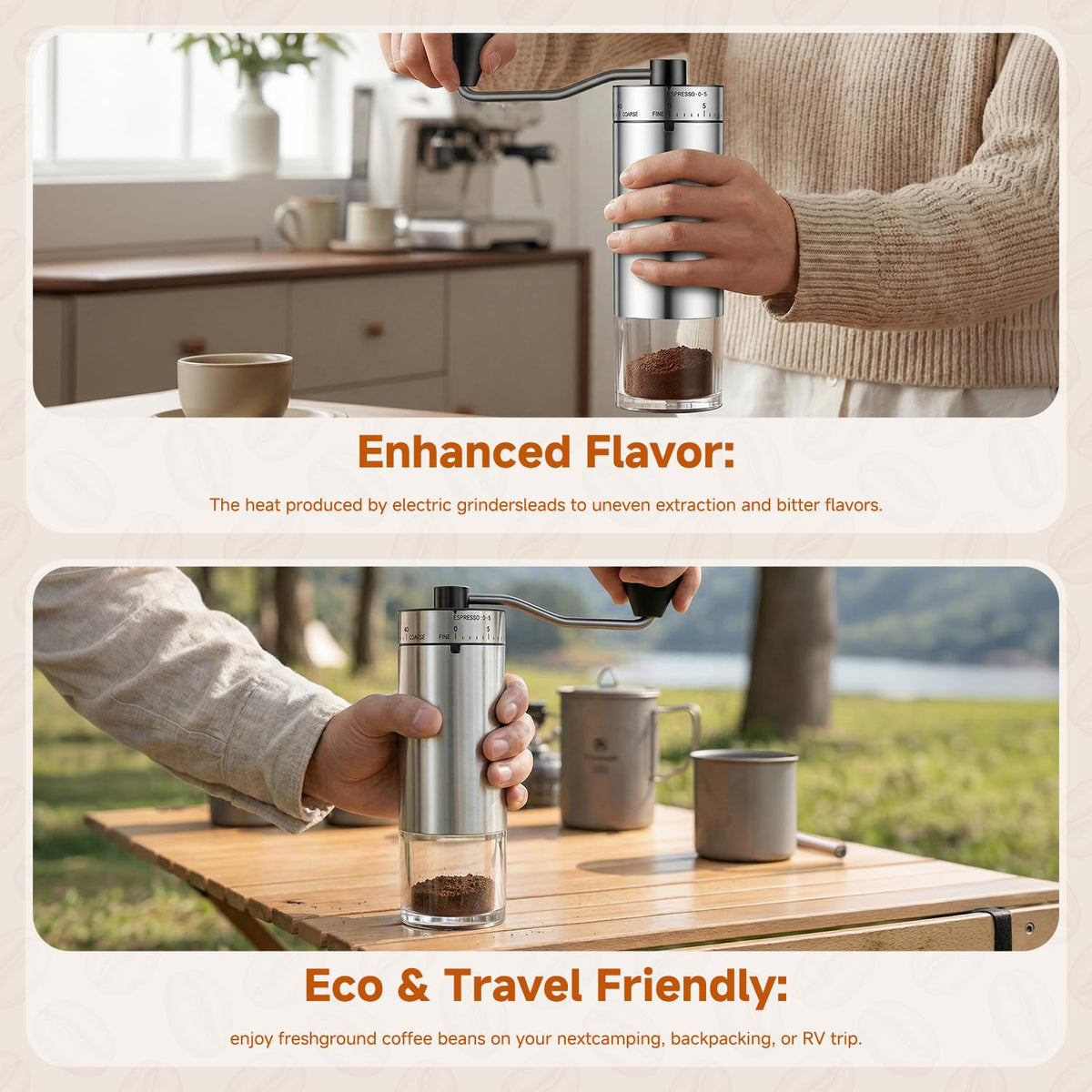 Manual Stainless Steel Conical Burr Coffee Grinder with Hand Crank K8608