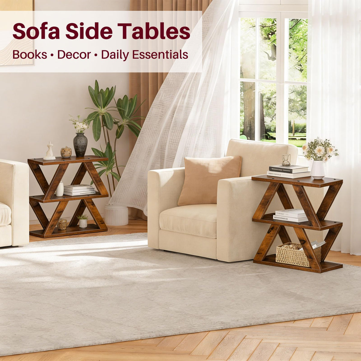 3 Tier Side Table with Storage Shelves W53762