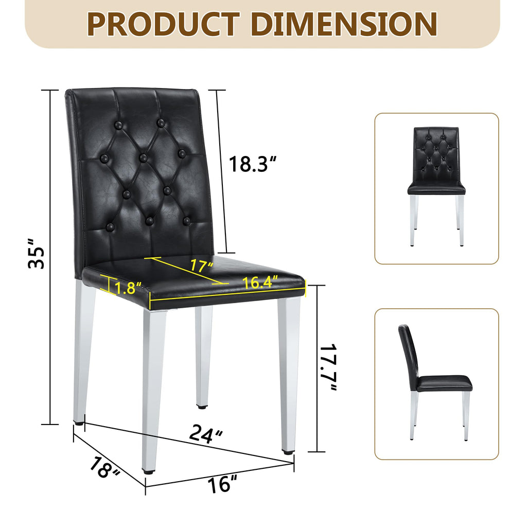 Black Upholstered Dining Chairs Set of 4 with Silver Metal Legs J88169