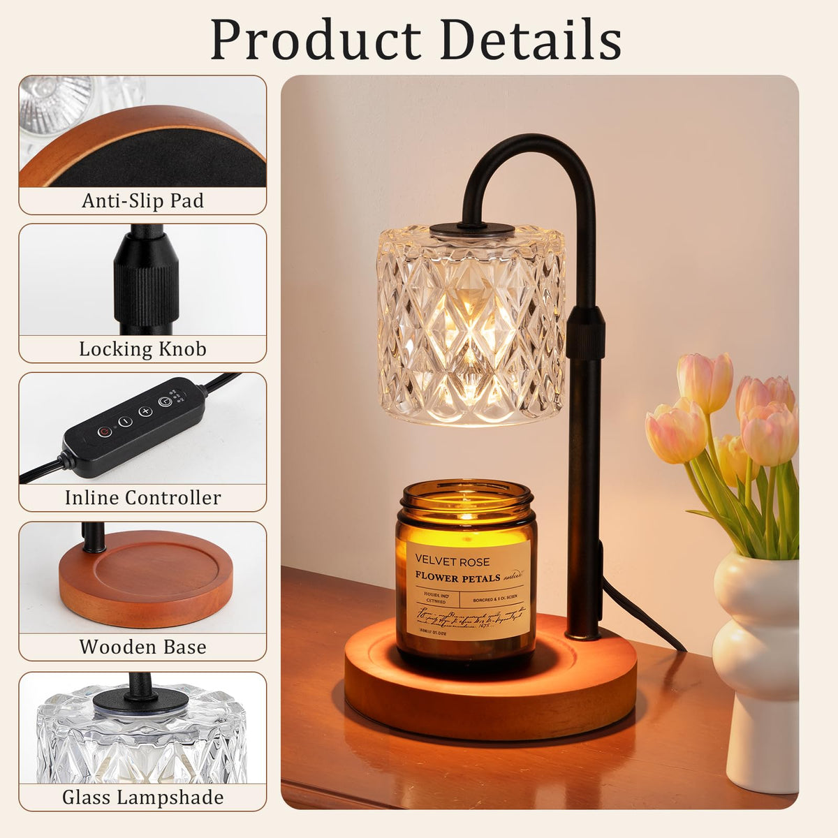 Walnut Candle Warmer Lamp with Timer K40137