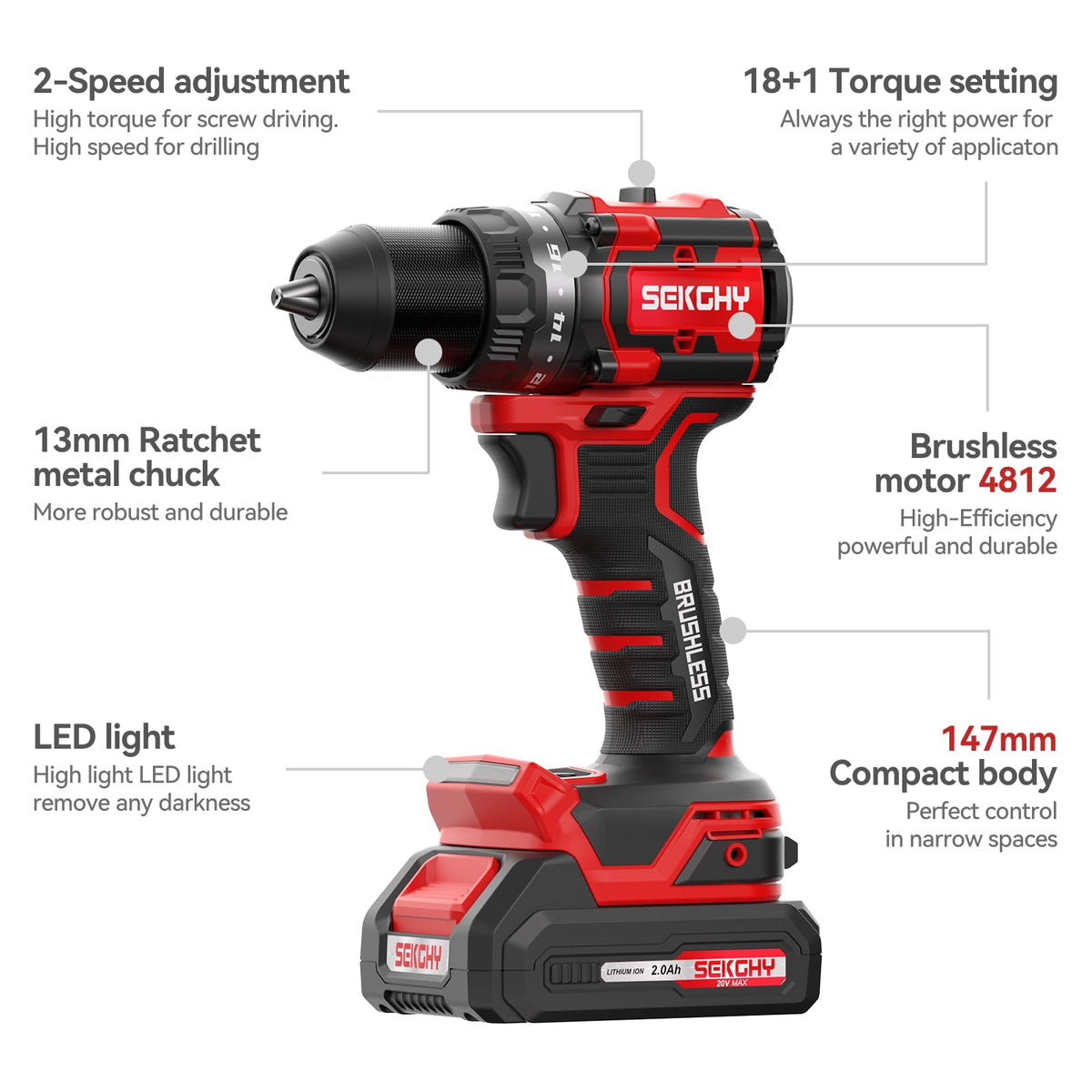20V Cordless Drill Driver Kit with 2 Batteries Y24756