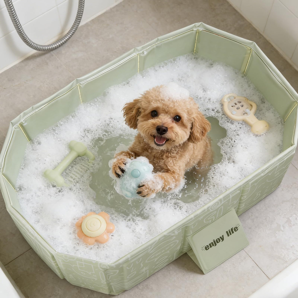 Foldable Pet Bath Pool 29.5×17.7 Inches Green F5950