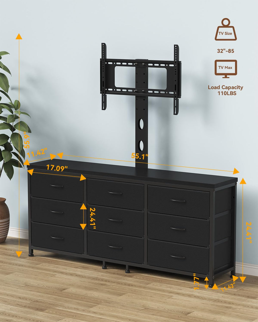 TV Stand with Mount and 9 Fabric Drawers Y45269