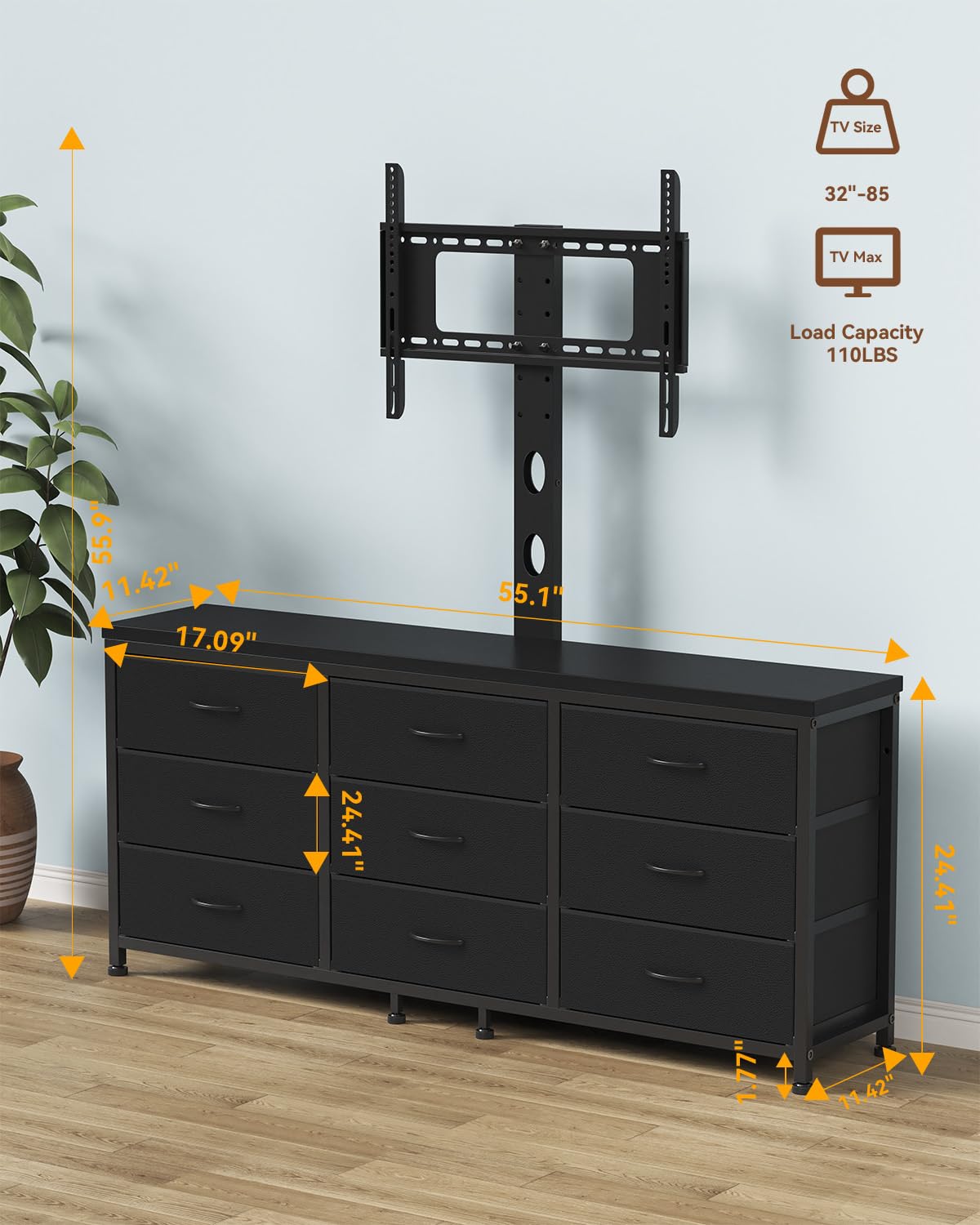 TV Stand with Mount and 9 Fabric Drawers Y45269