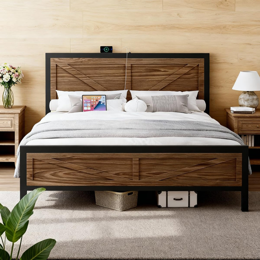 Queen Size Metal Platform Bed Frame with Storage S251