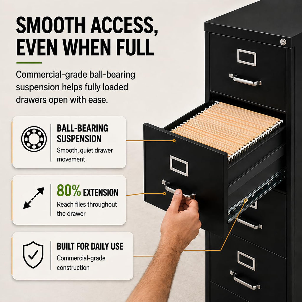4 Drawers Black Metal Filing Cabinet W1415