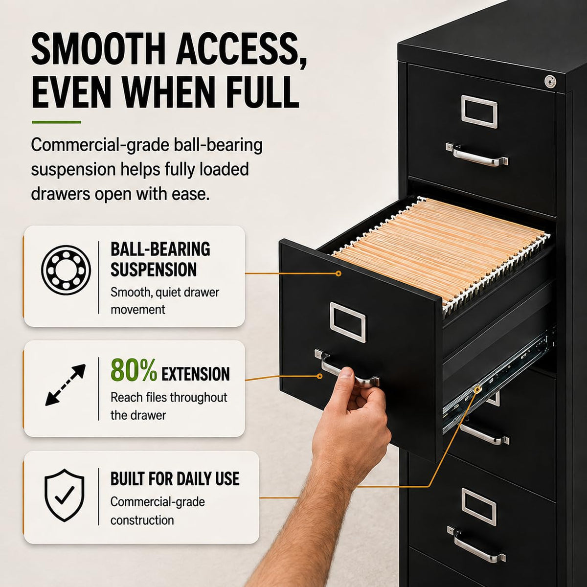 4 Drawers Black Metal Filing Cabinet W1415