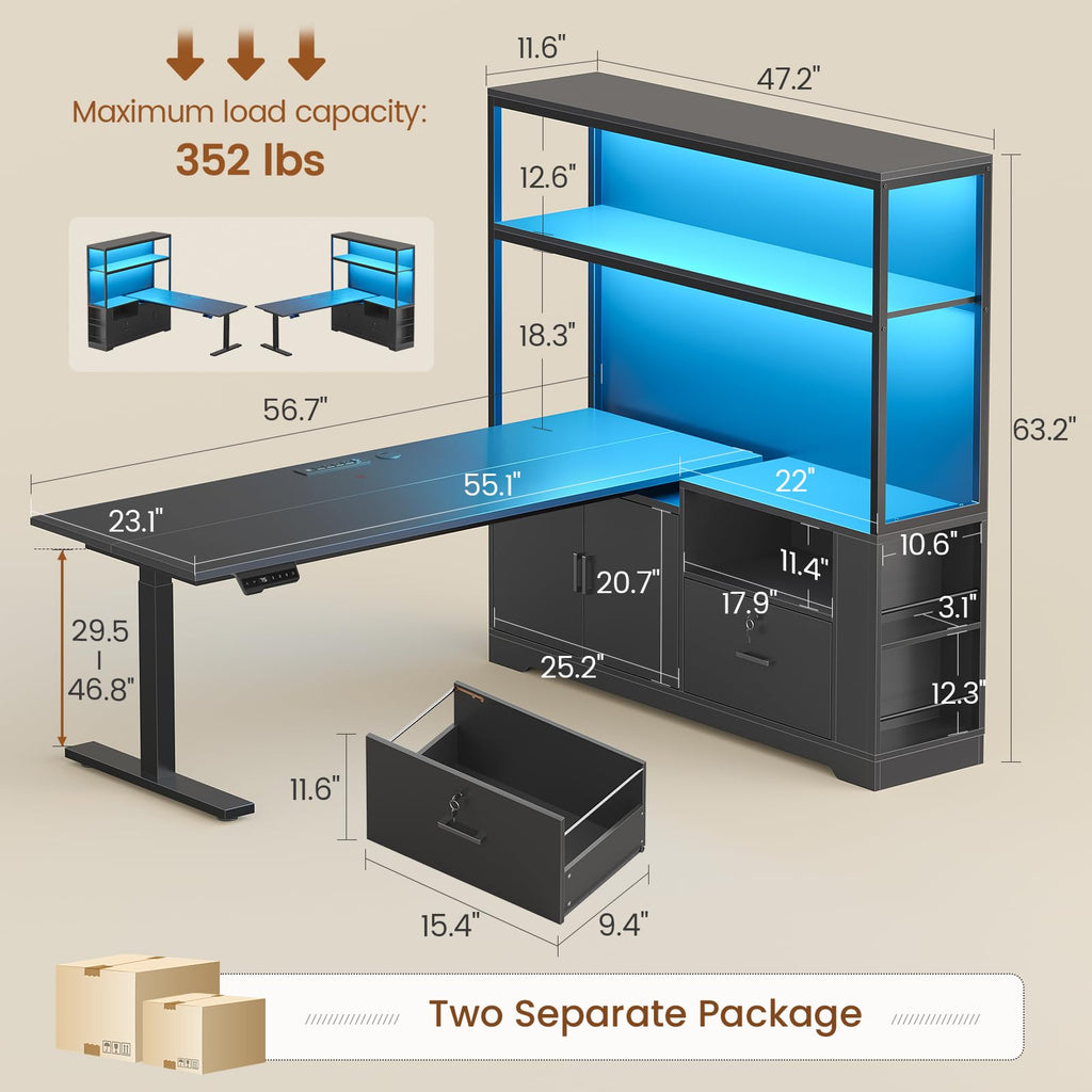 57" L Shaped Standing Desk with Storage Hutch G602347