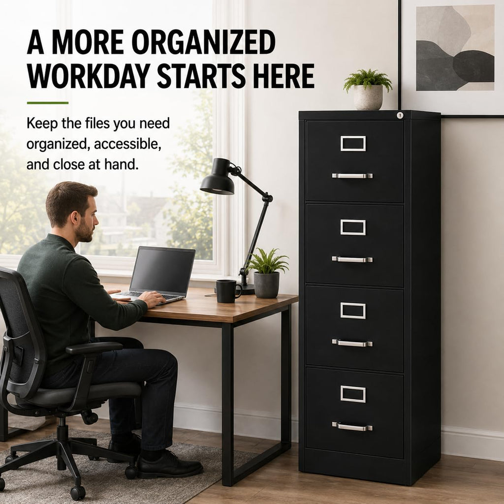 4 Drawers Black Metal Filing Cabinet W1415