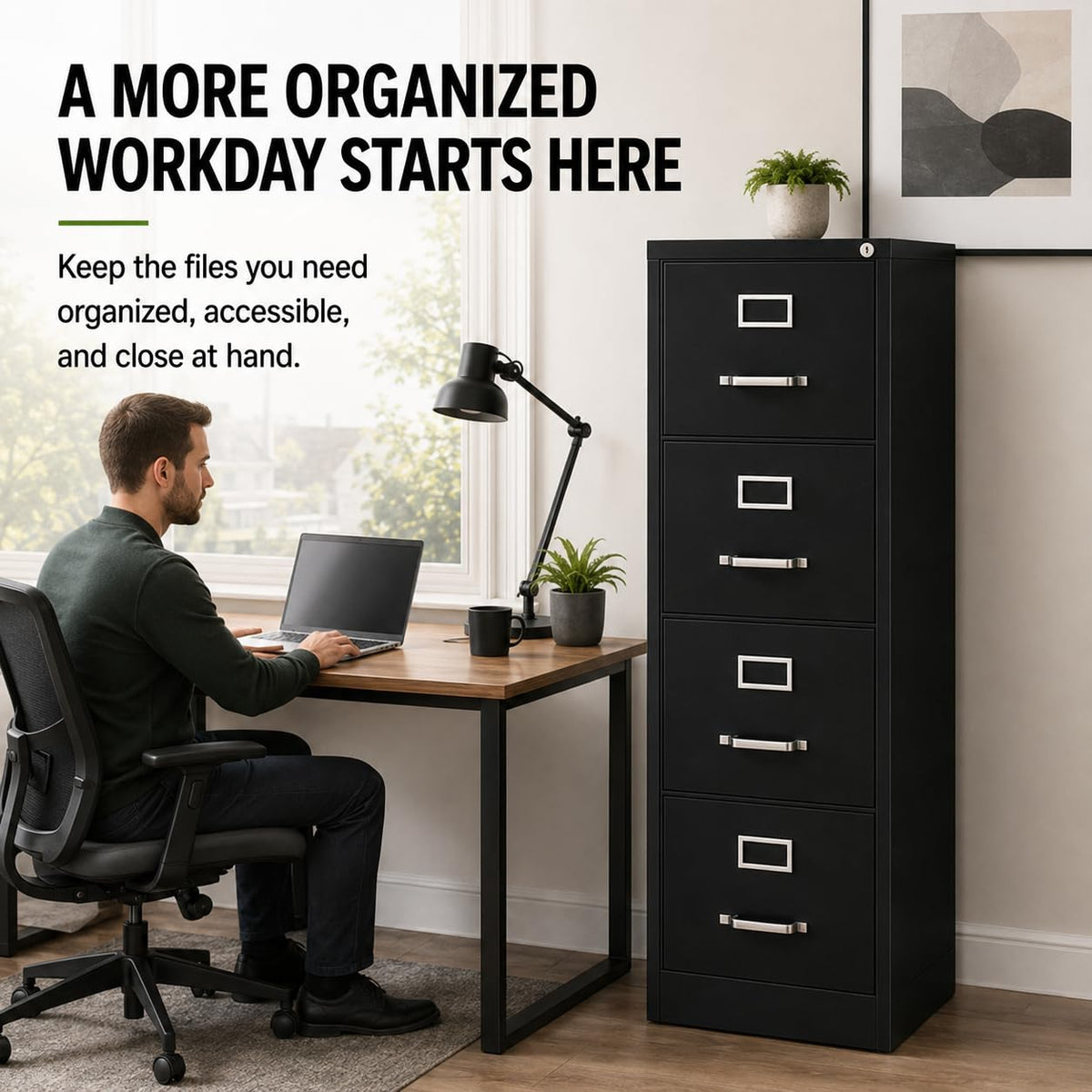 4 Drawers Black Metal Filing Cabinet W1415