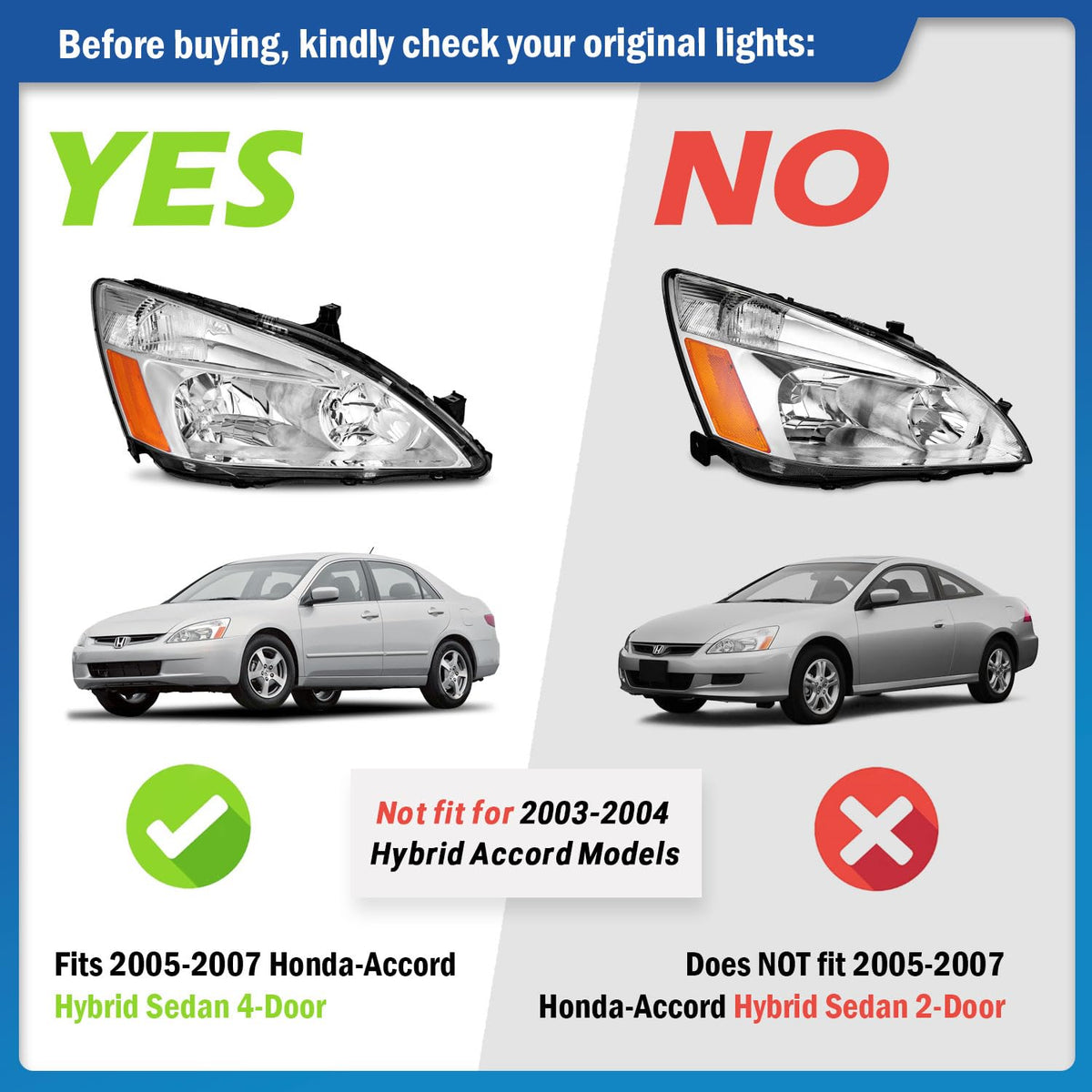 Headlights for 2003-2007 Honda Accord Chrome Housing Amber Reflector Left+Right N6181