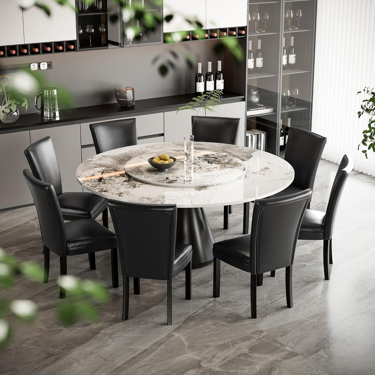 Set of 8 Black Faux Leather Upholstered Dining Chairs S5220