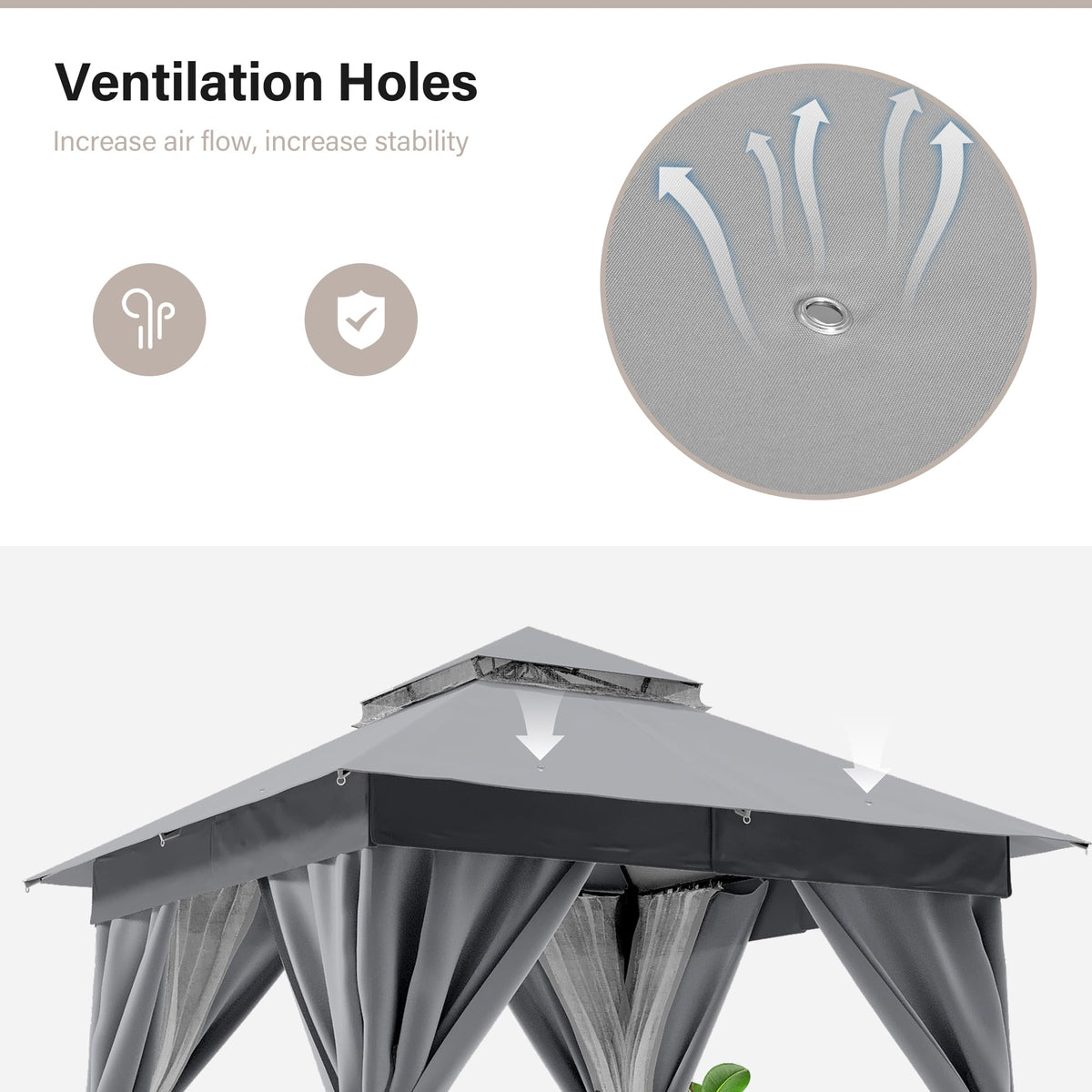 8'x8' Heavy Duty Patio Gazebo with Double Roofs, Mosquito Nettings and Privacy Screens V83895
