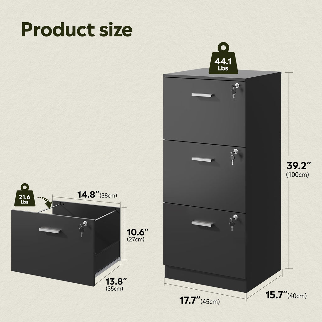 3 Drawer Wood File Cabinet with Lock D9505