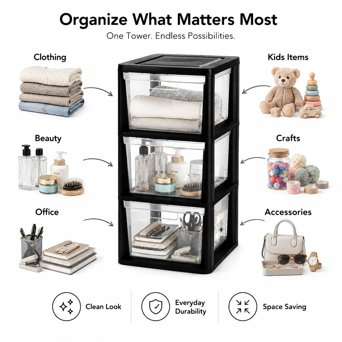 3-Drawer Plastic Storage Tower O378989