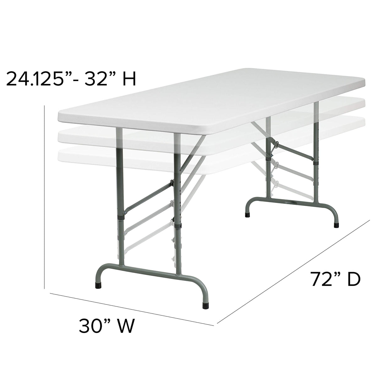 6-Foot Height Adjustable Granite White Plastic Folding Table D474233