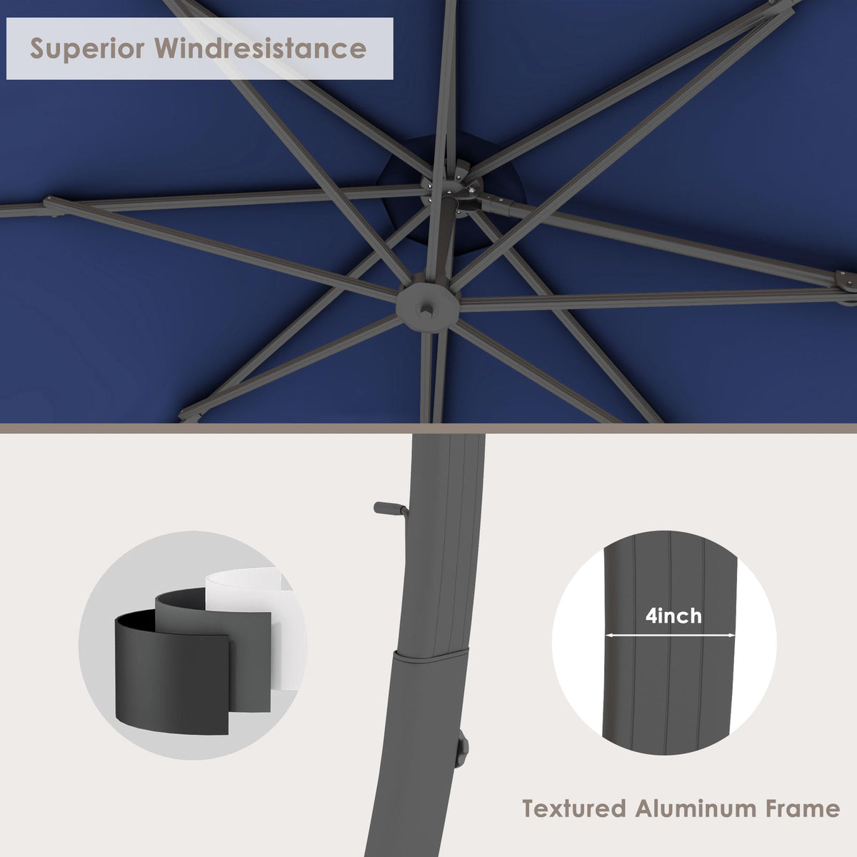11FT Navy Blue Aluminum Cantilever Patio Umbrella with Base J16677