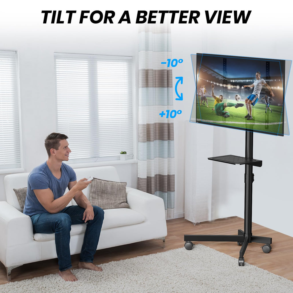 Height Adjustable Rolling TV Cart with Shelf and Locking Wheels G570