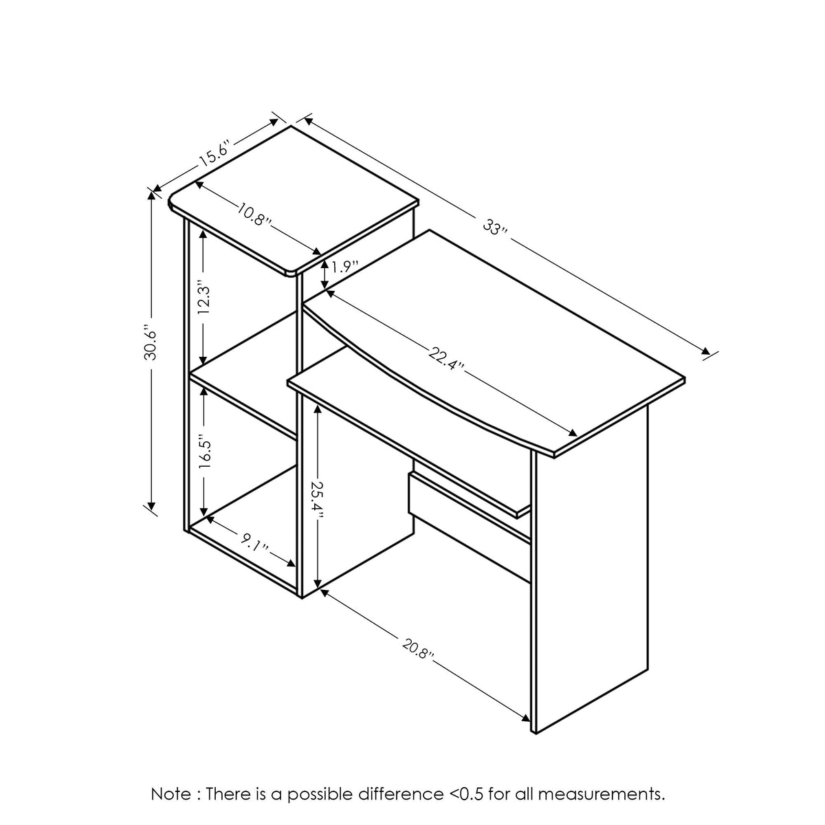 33-inch Wide Desk with 2-Tier Open Shelf R7849
