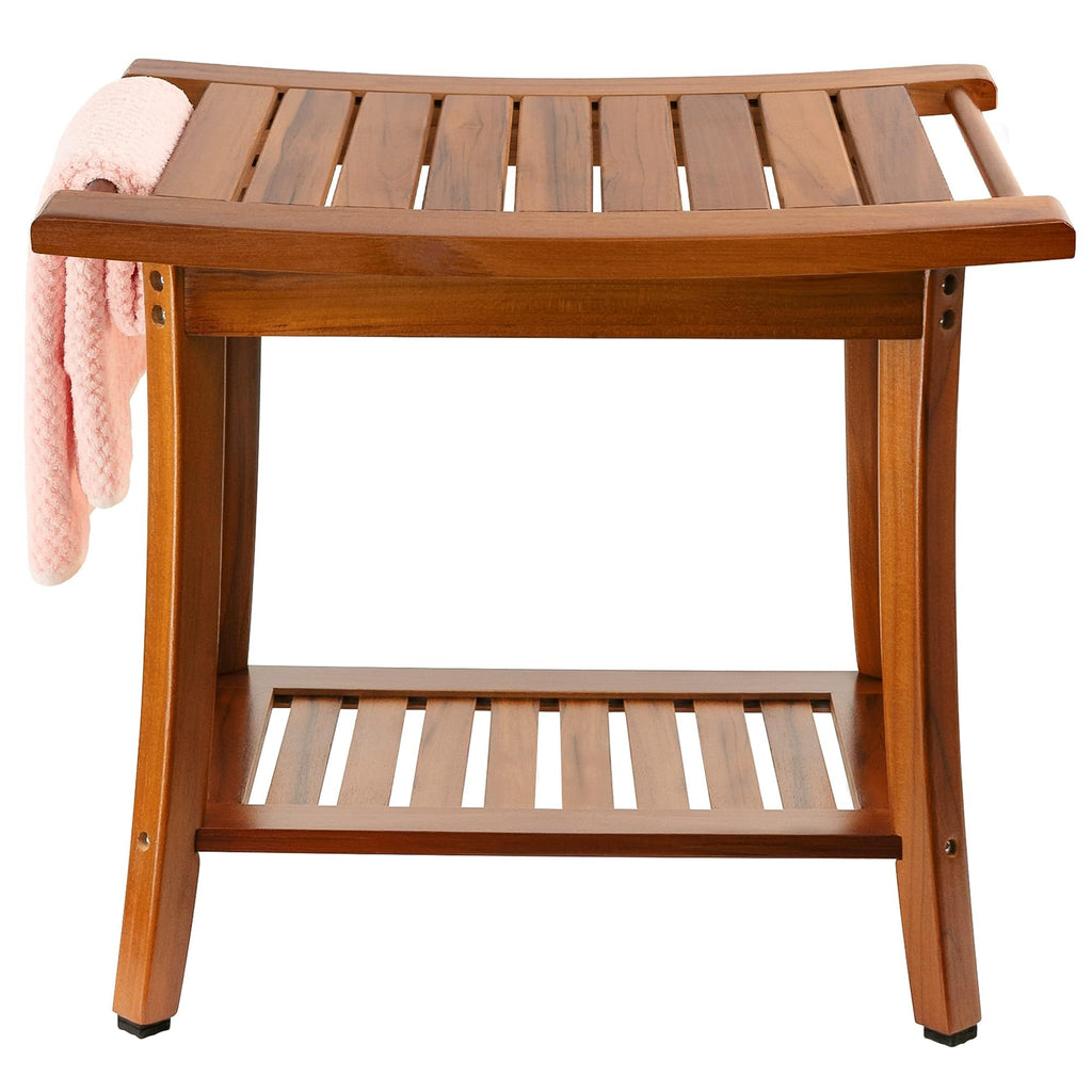 Teak Shower Bench Seat with Handles I7819