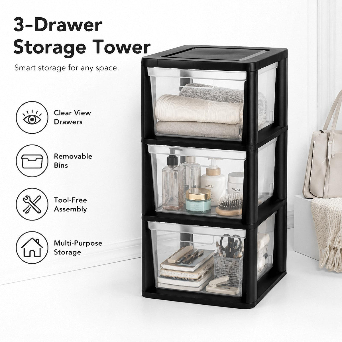 3-Drawer Plastic Storage Tower O378989
