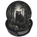 Black 6 Pcs Leather Coasters with Holder X57635