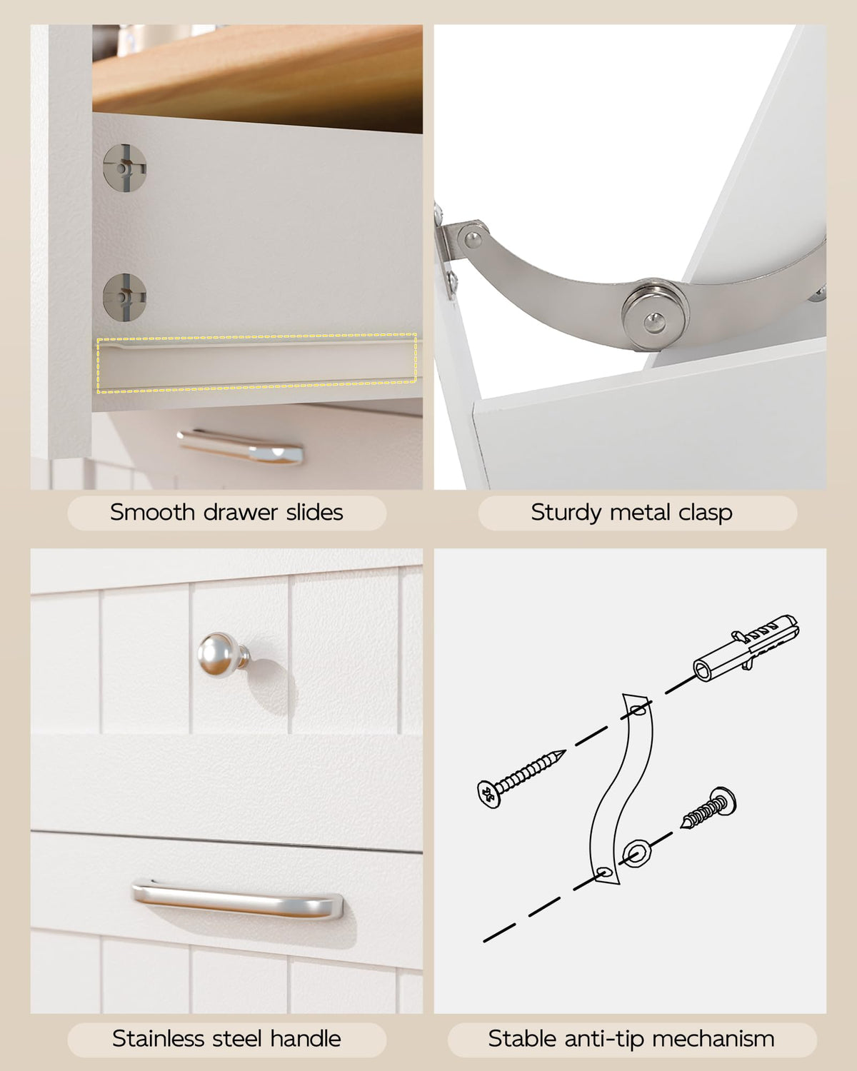 White Wooden Tilt Out Trash Cabinet with 2 Drawers M30250