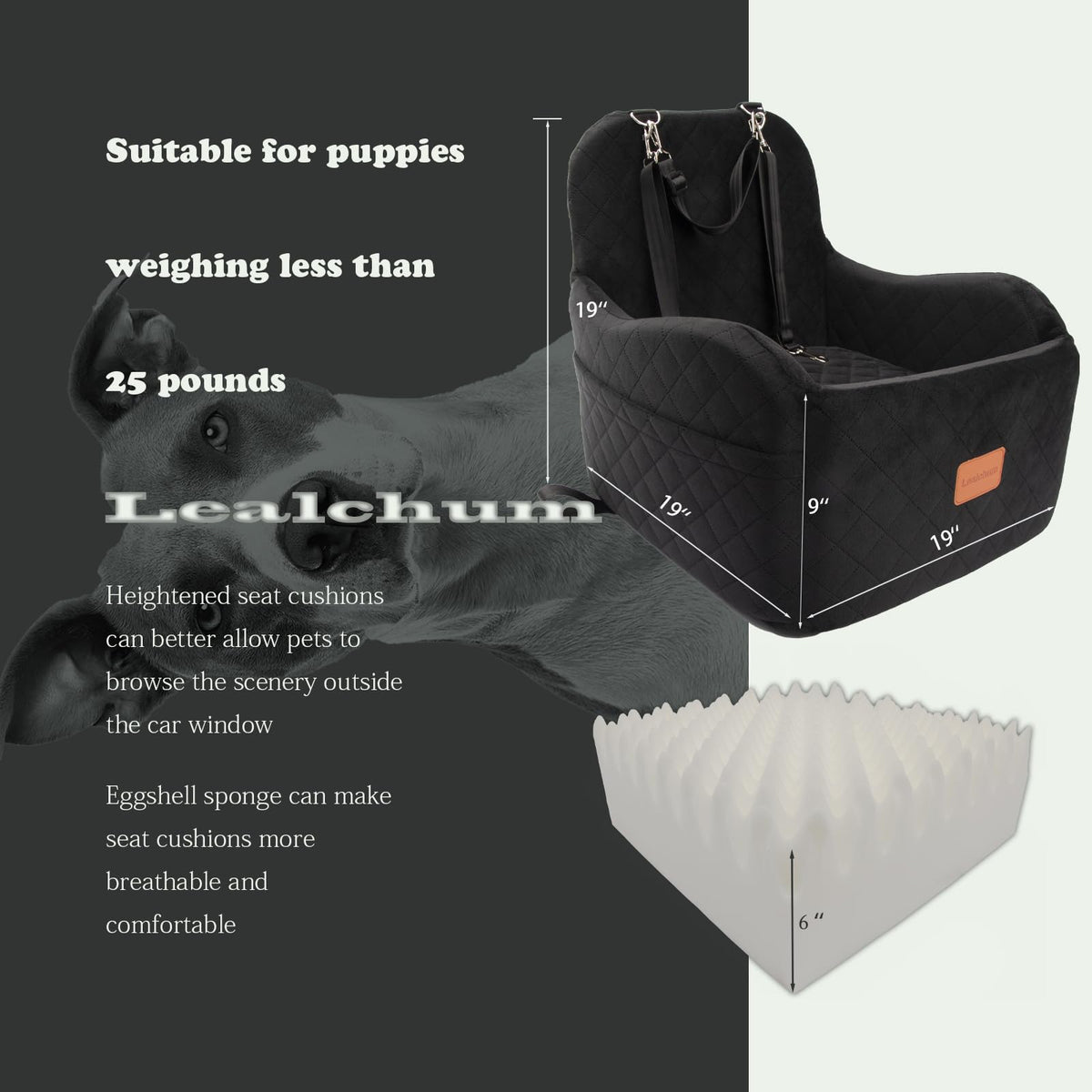 Dog Booster Car Seat for Small/Medium Dogs Up to 35lbs, Black, Medium K3279
