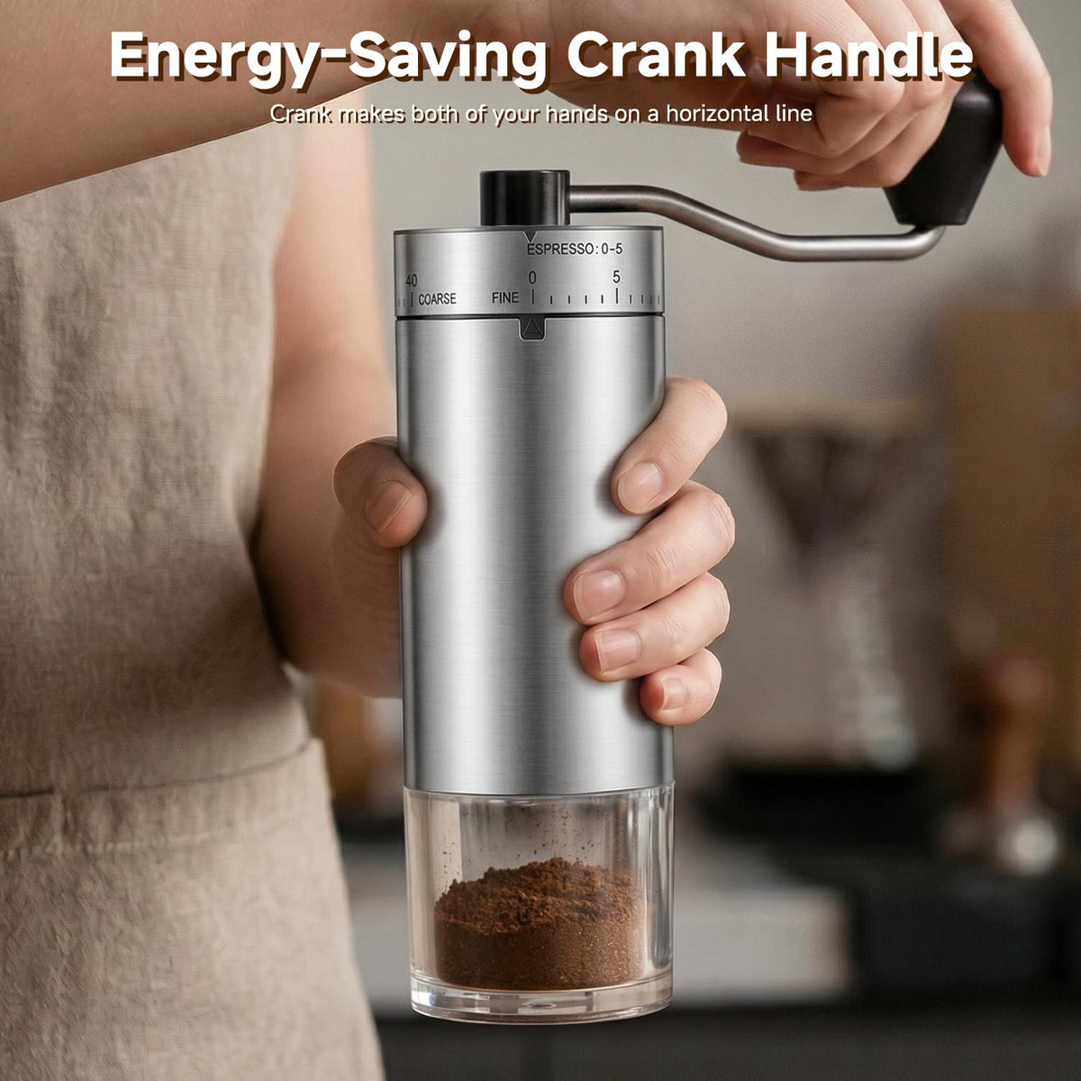 Manual Stainless Steel Conical Burr Coffee Grinder with Hand Crank K8608