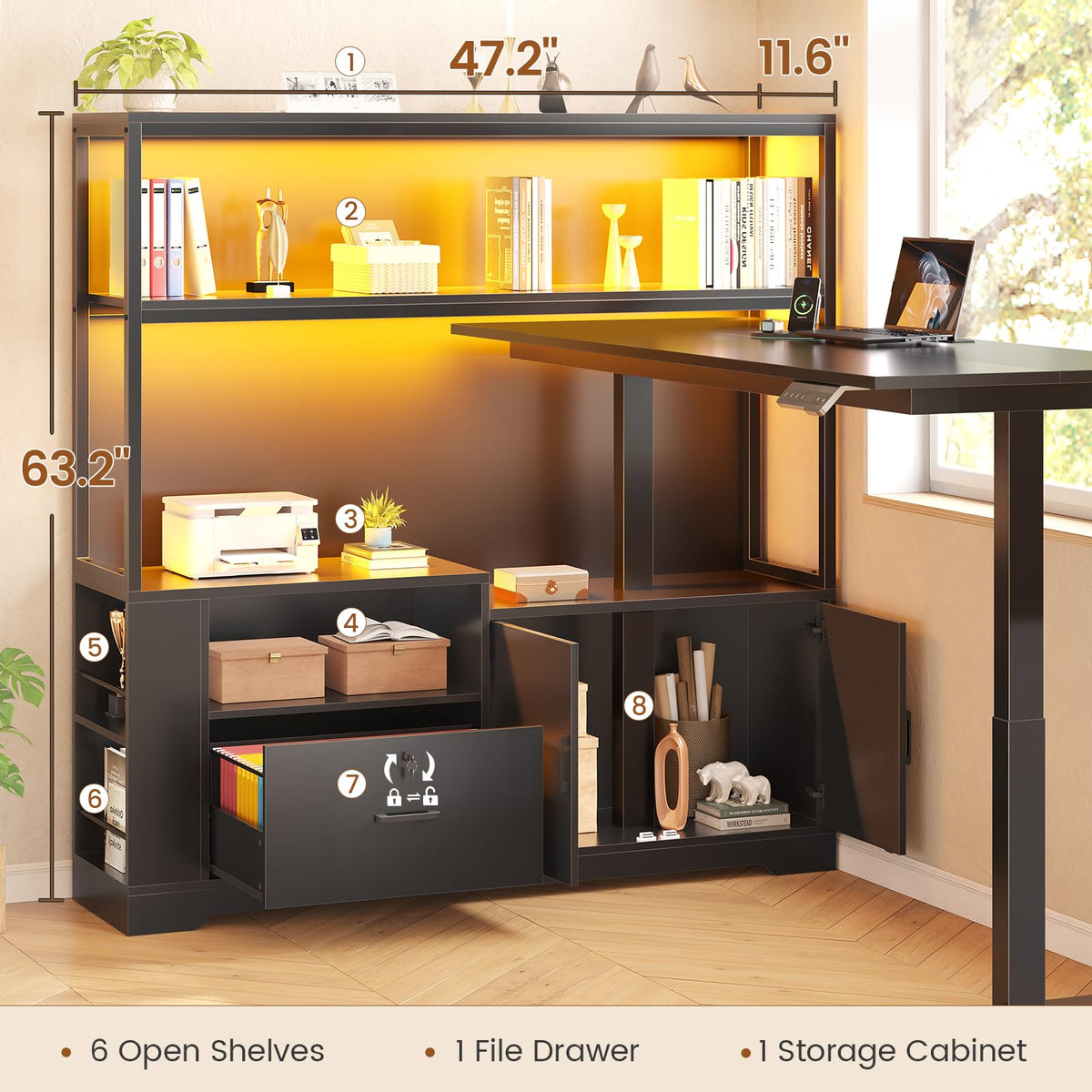 57" L Shaped Standing Desk with Storage Hutch G602347