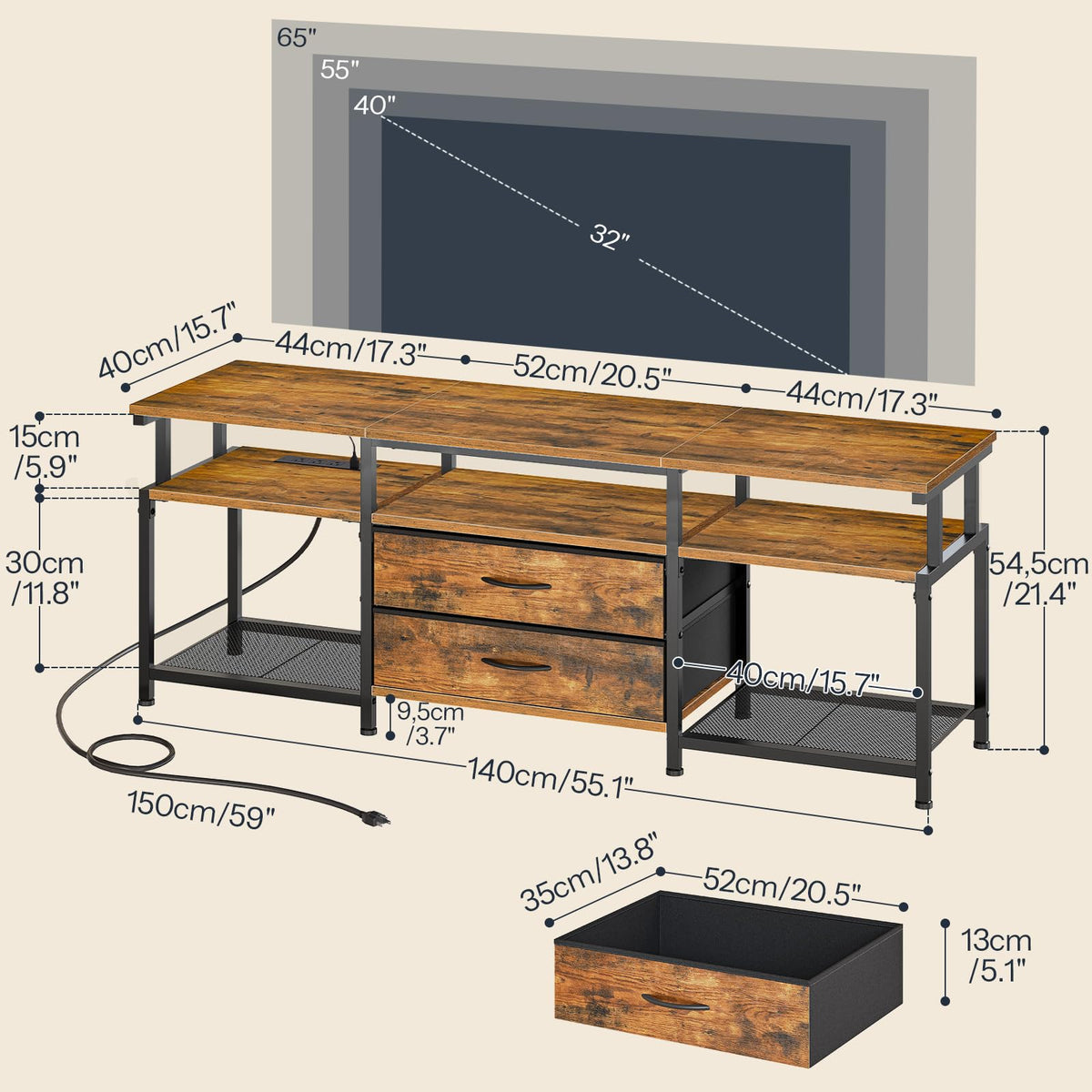TV Stand with Power Outlet and LED Light A2585