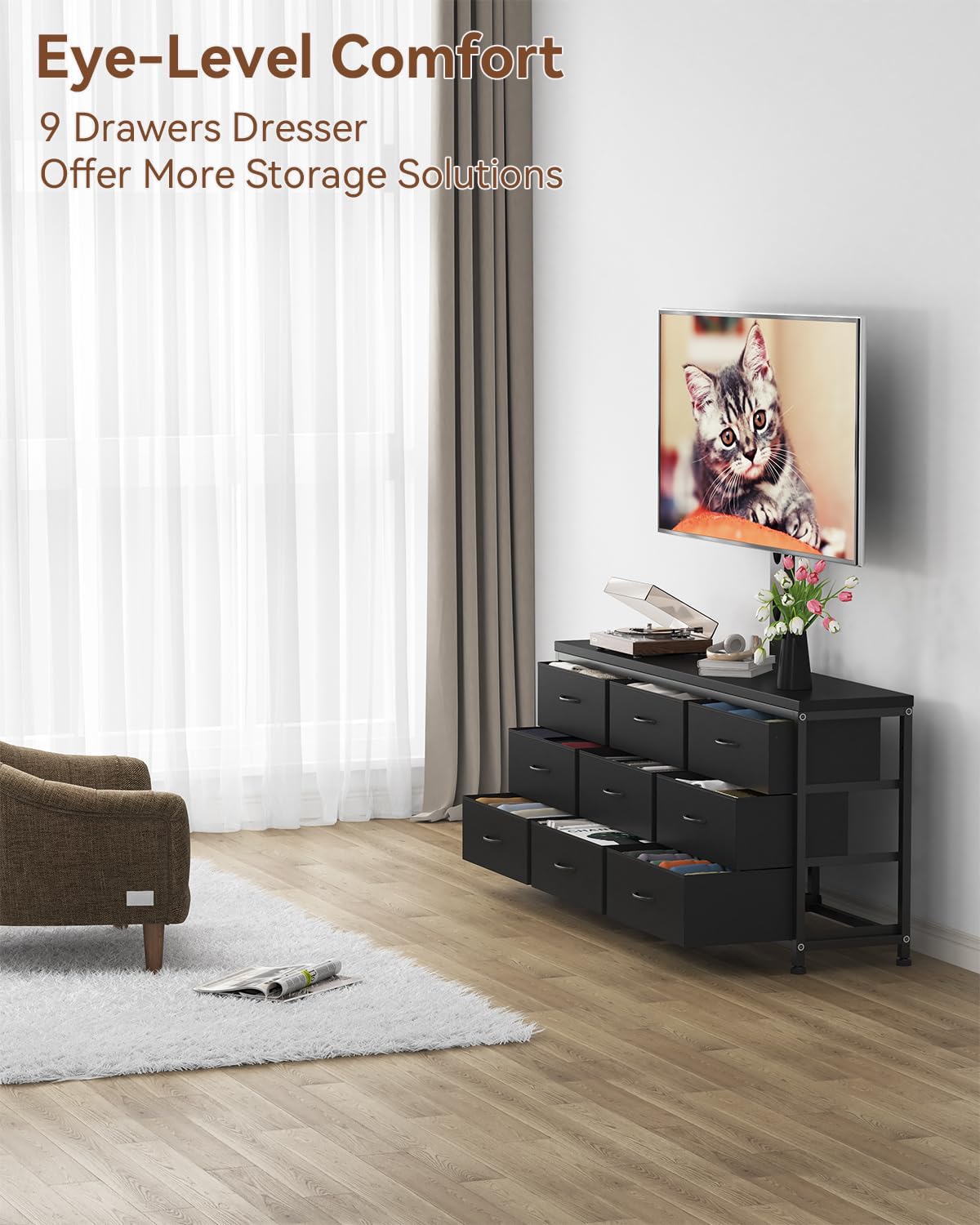 TV Stand with Mount and 9 Fabric Drawers Y45269