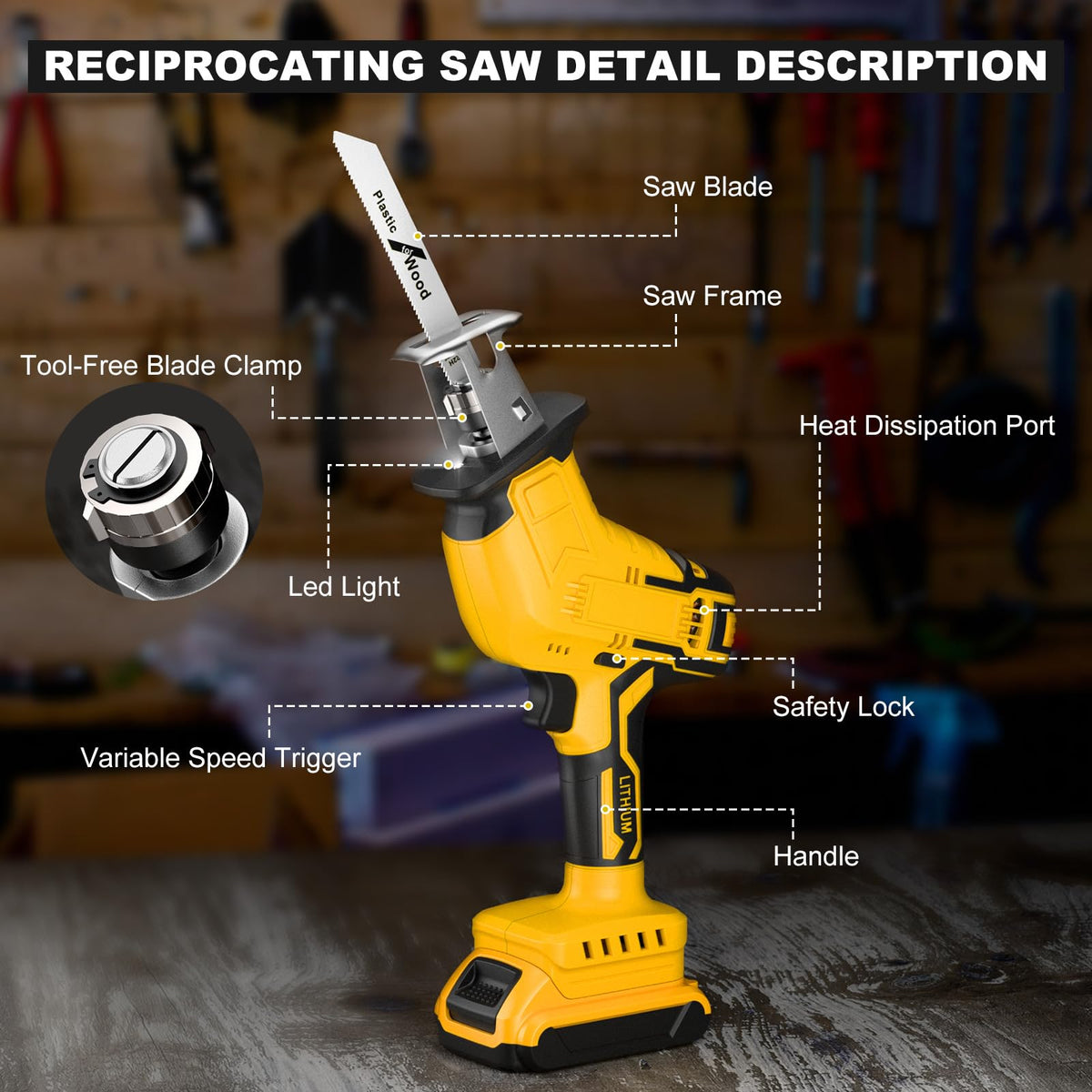 Cordless Reciprocating Saw 150W Variable Speed with 4 Saw Blades B276