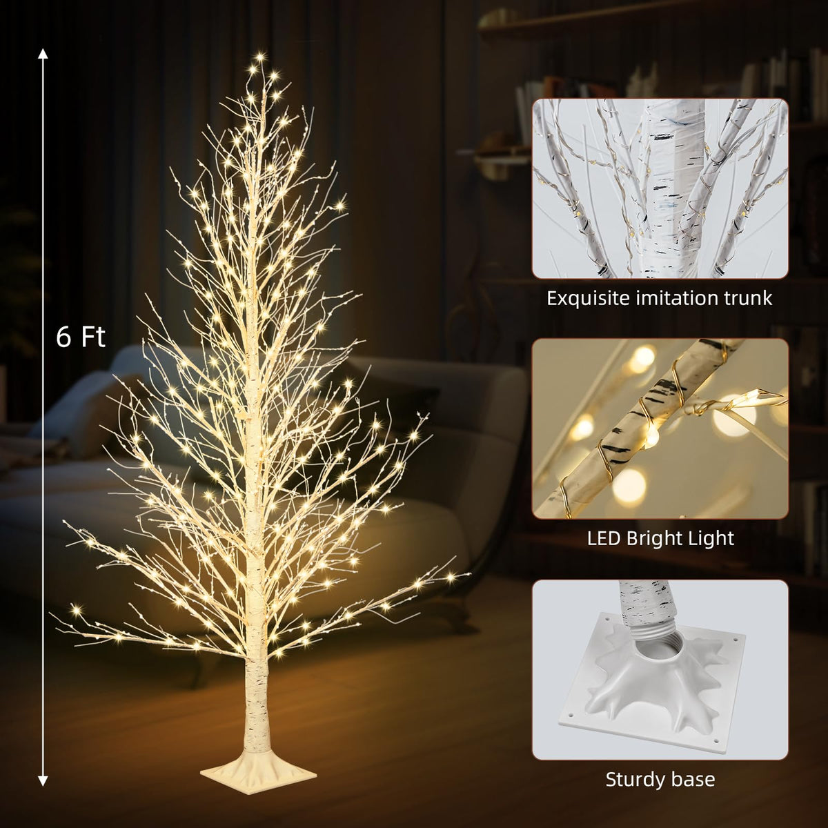 6FT LED Lighted Birch Tree with Timer IP44 Waterproof A104910
