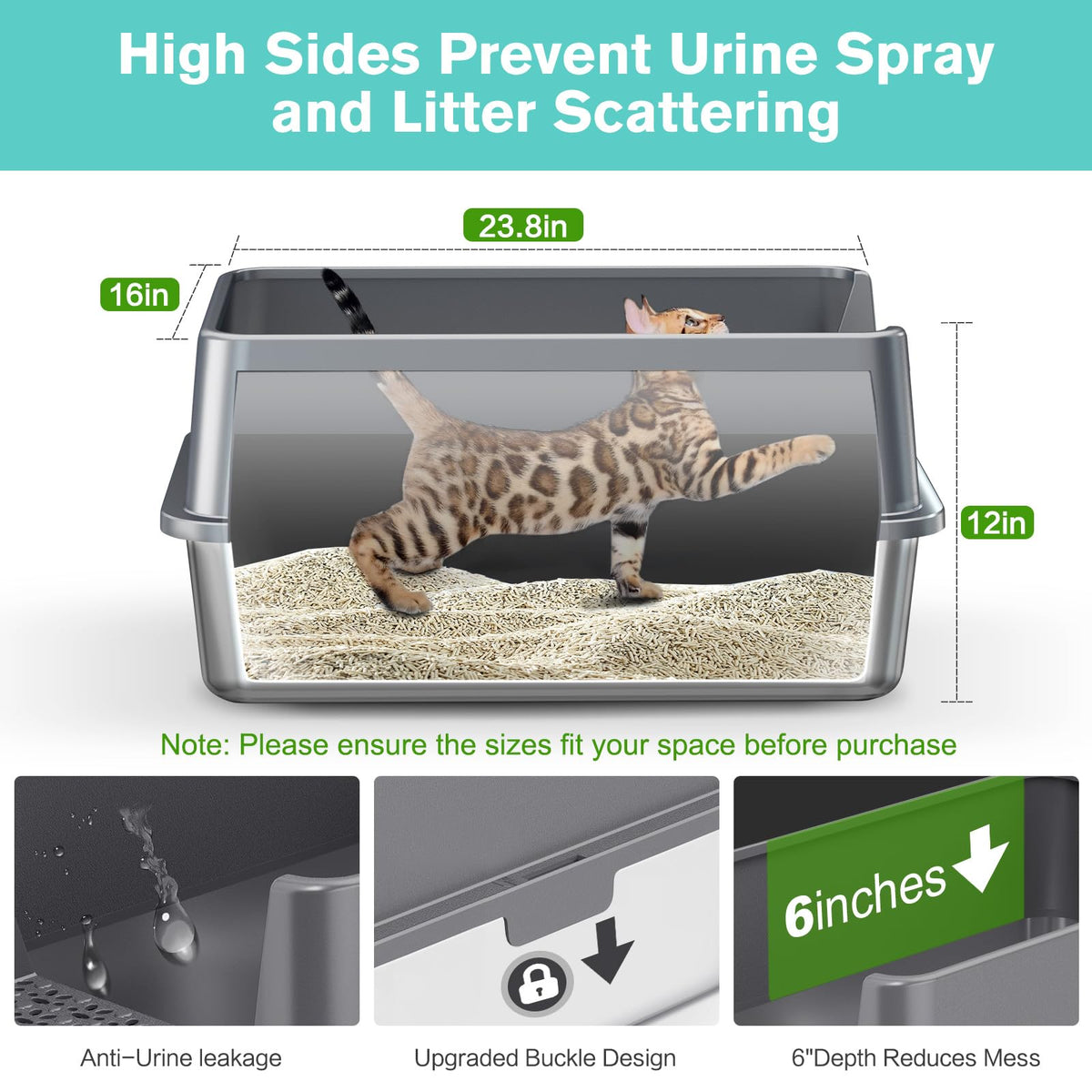 Stainless Steel Cat Litter Box with High Sides Lid E386834