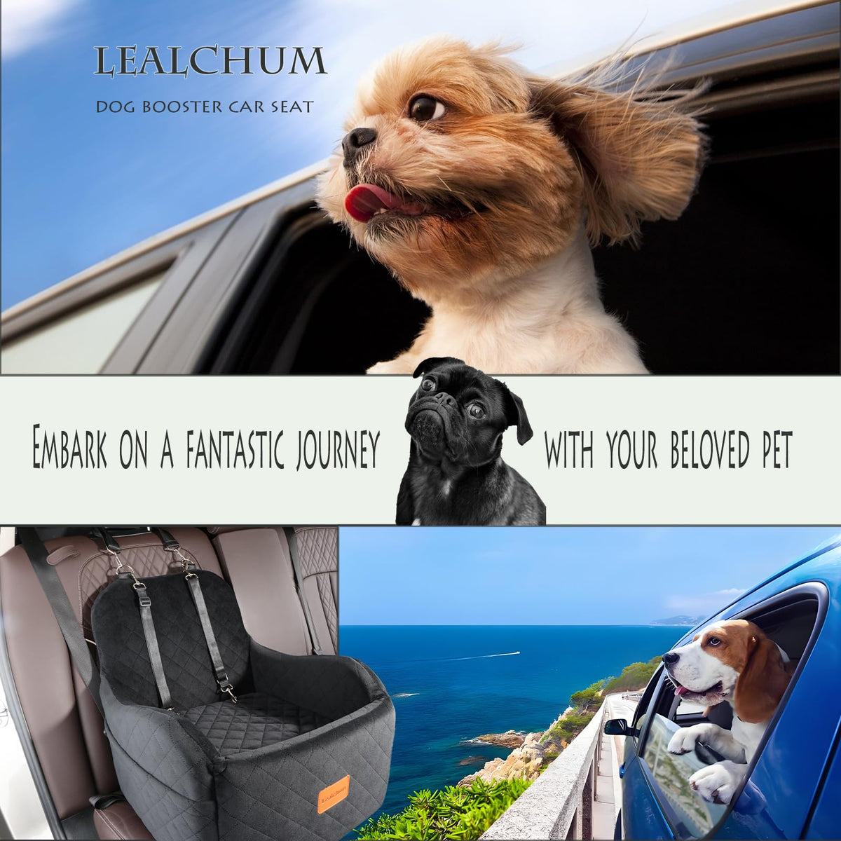Dog Booster Car Seat for Small/Medium Dogs Up to 35lbs, Black, Medium K3279