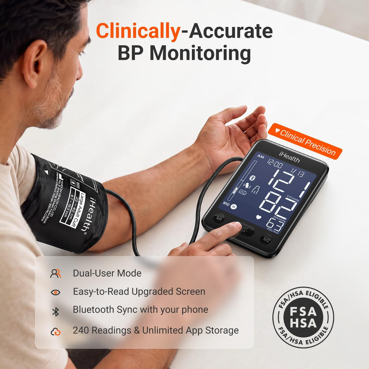 Bluetooth Upper Arm Blood Pressure Monitor with Large Cuff D1230