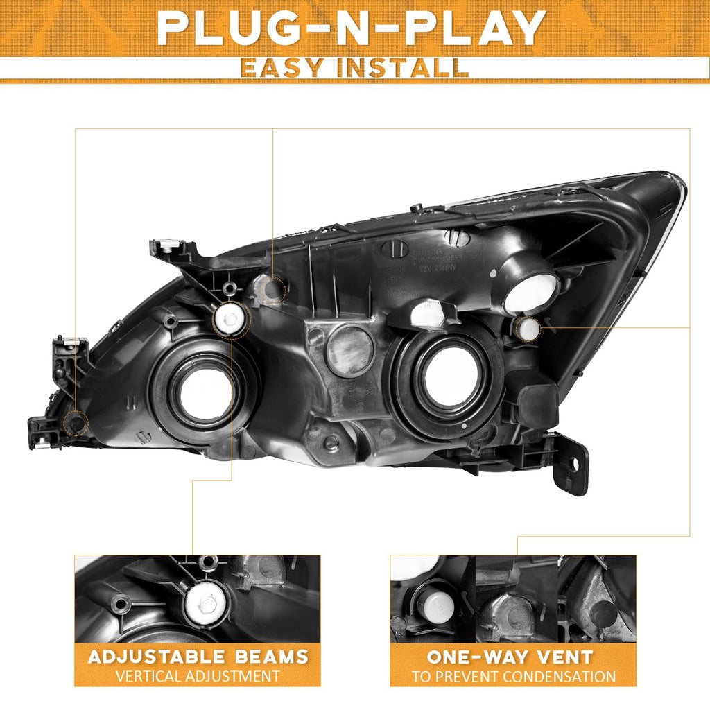 Headlights for 2003-2007 Honda Accord Chrome Housing Amber Reflector Left+Right N6181