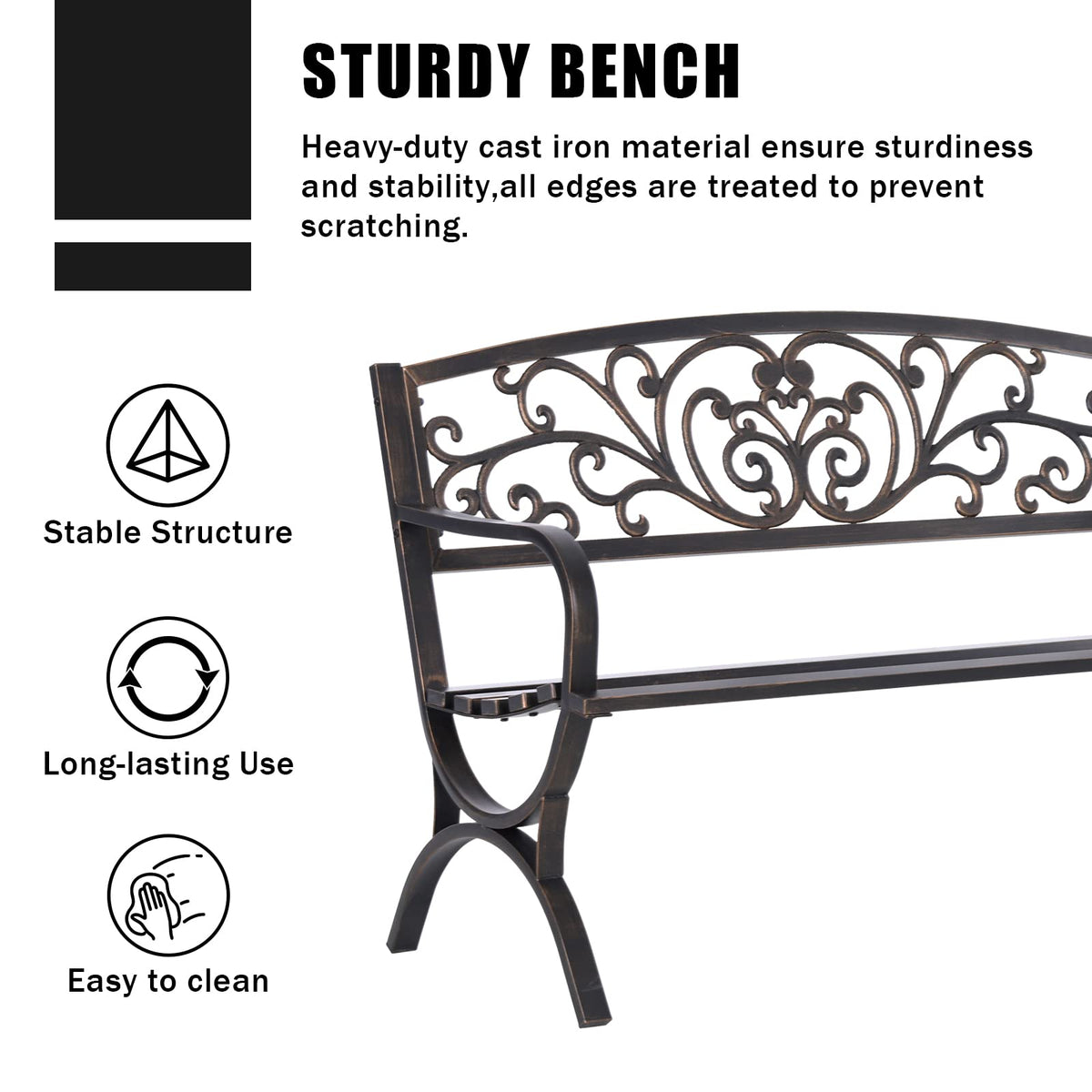 50 Inches Bronze Metal Garden Bench W715