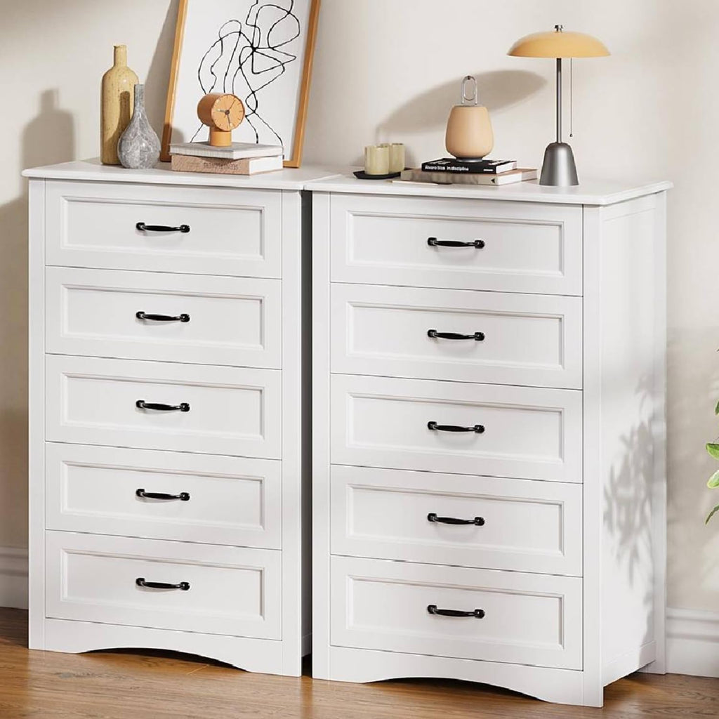 White 5 Drawer Wood Dresser J527