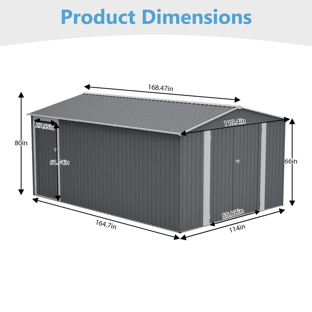 10x14 FT Light Gray Metal Storage Shed Z199