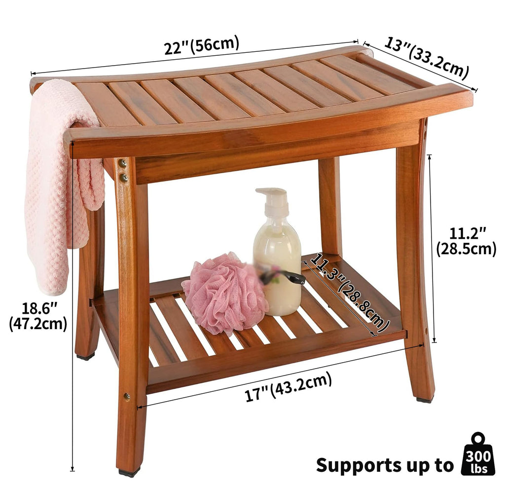 Teak Shower Bench Seat with Handles I7819