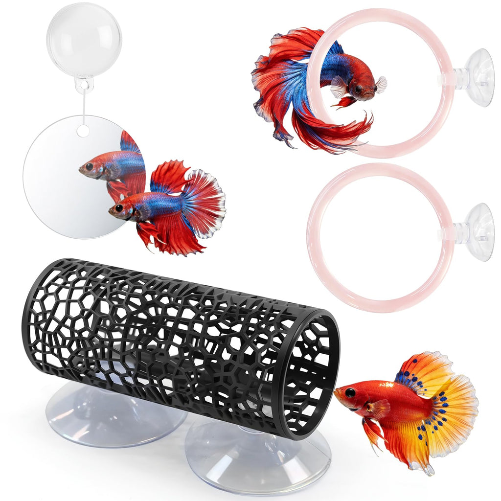 Betta Fish Tunnel Hammock Mirror Floating Ball 2 Training Ring Toys I9460