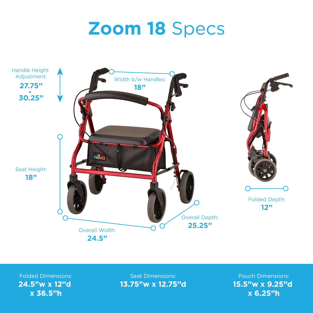 Red Rollator Walker with Padded Seat and 8" Wheels N876