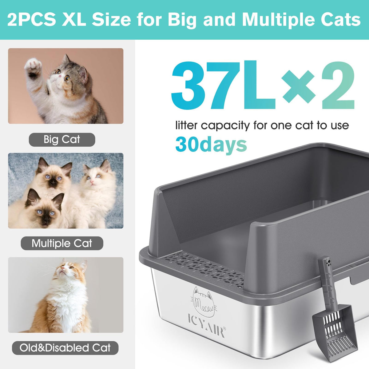Stainless Steel Cat Litter Box with High Sides Lid E386834