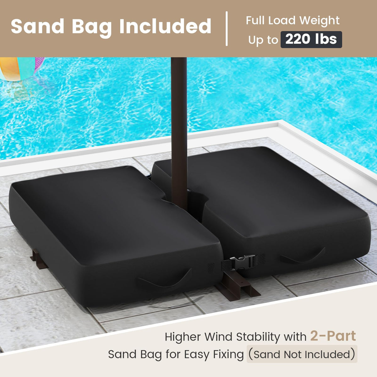 10FT Offset Patio Umbrella with Base and 40 Solar LED Lights Z2977