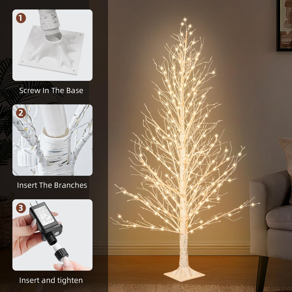 6FT LED Lighted Birch Tree with Timer IP44 Waterproof A104910