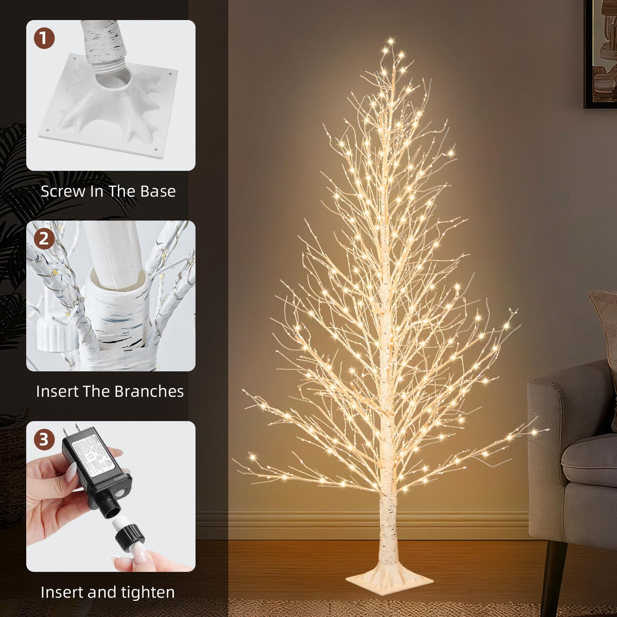 6FT LED Lighted Birch Tree with Timer IP44 Waterproof A104910
